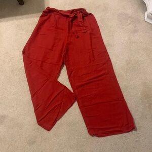 Muted red transitional wide leg linen pants